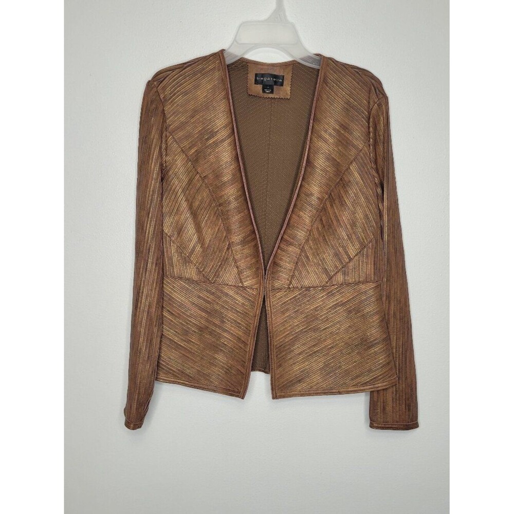 Bagatelle brown textured leather chic western clasp front layering jacket large